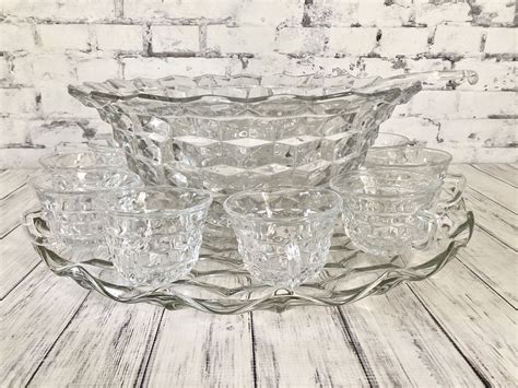 Vintage Fostoria American Pattern Punch Bowl Set Punch Bowl | Etsy ...