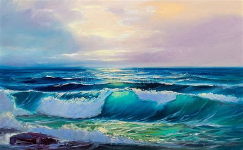 Sunrise Over Sea. Painting Seascape. Stock Illustration - Illustration ...