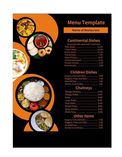 Printable Menus For Restaurants