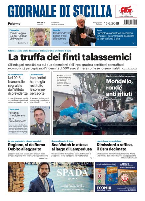 Giornale: La prima pagina del Giornale di Sicilia oggi in edicola