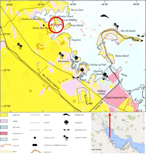 Location map of Jubail area, Saudi Arabia showing Al-Frey'a fish ...