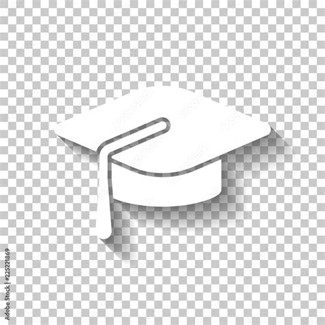 Graduation cap. Education icon. White icon with shadow on transp Stock ...