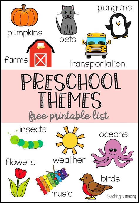 Preschool Themes Printable - a giant list of themes for preschool ...