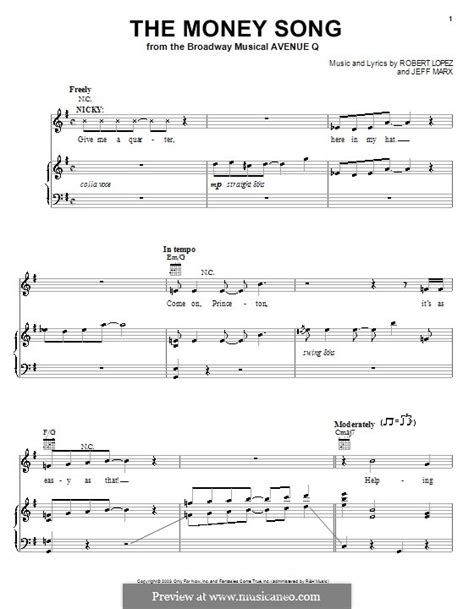 The Money Song (Avenue Q) by J. Marx, R. Lopez - sheet music on MusicaNeo