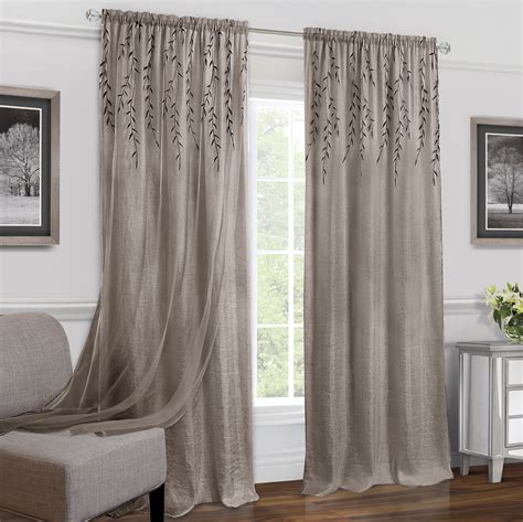 Embroidered Double-Layer Floral 2-Pack Window Curtain Semi-Sheer ...