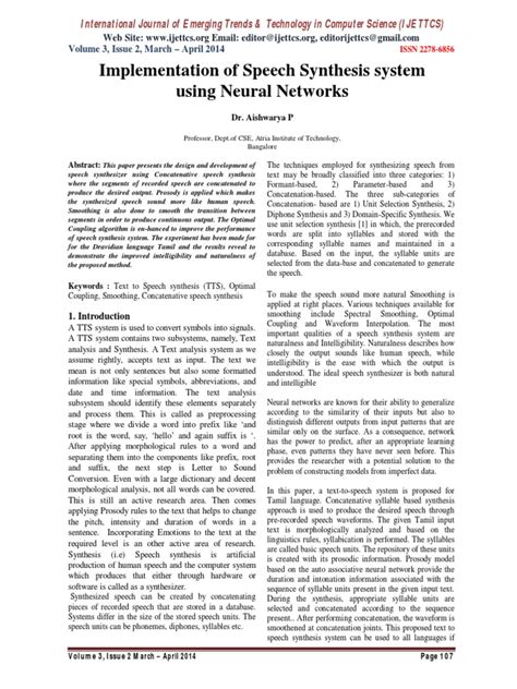 Implementation of Speech Synthesis System Using Neural Networks | PDF ...