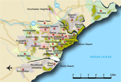 Map of East London suburbs - East London map, South Africa