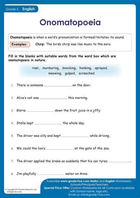 Onomatopoeia Worksheets - Worksheets Library