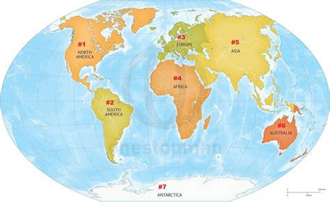 The Continents of the World, numbered and on a map of Planet Earth ...