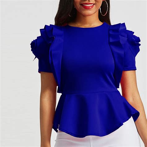 African Women Office Lady Work High Street Summer Cascading Ruffle Slim ...