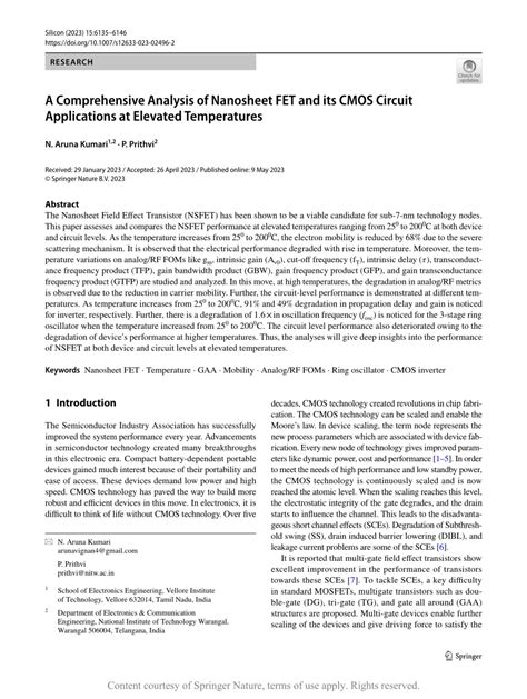 A Comprehensive Analysis of Nanosheet FET and its CMOS Circuit ...