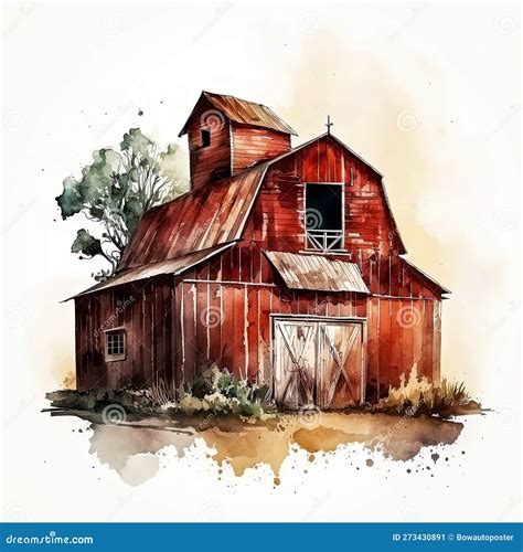 Watercolor Dream: Old Western Barn Farm with Rustic Flair AI Generated ...