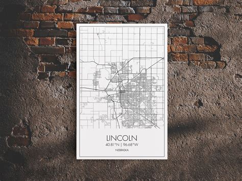 Lincoln Street Map, Nebraska Map, City Map Art, Modern Wall Art, Wall ...