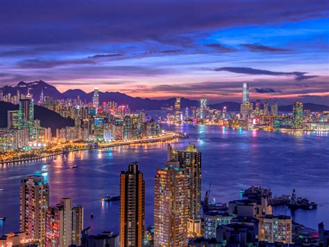 City Skyline Wallpaper 4K, Night life, Cityscape, Hong Kong