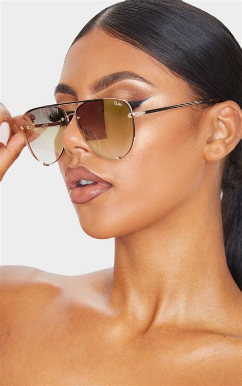 Quay Australia Gold High Key Rimless Sunglasses | PrettyLittleThing AUS