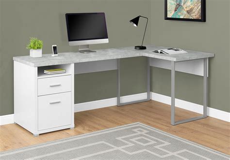 79" L-Shaped White & Cement Corner Office Desk w/ Flexible Position ...