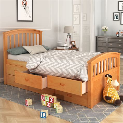 UHOMEPRO Twin Bed Frame with Storage Drawers, Platform Bed Frame w ...