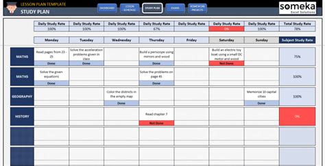 Student Study Plan Excel Template | Lesson plan templates, Study plan ...