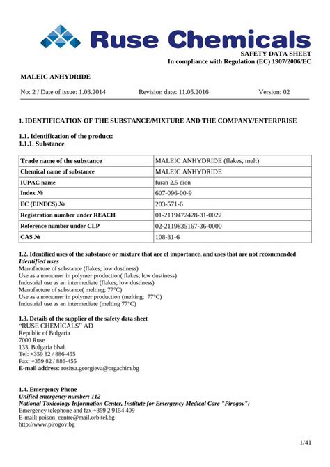 (PDF) SAFETY DATA SHEET MALEIC ANHYDRIDE …ruse-chemicals.bg/en/pdf ...