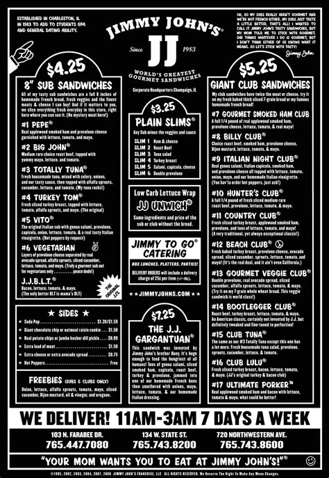 Jimmy John's Menu, Menu for Jimmy John's, Las Cruces, Las Cruces ...