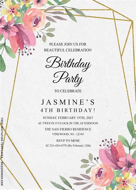 7+ Aesthetic Watercolor Flower Birthday Invitation Templates | Flower ...