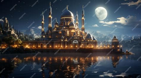 Premium AI Image | Night view of A Single beautiful Mosque