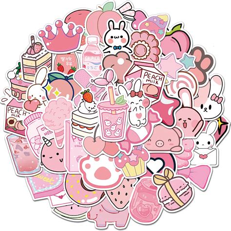 Buy 50PCS Cute Kawaii Stickers for Water Bottles, VSCO Pink Stickers ...