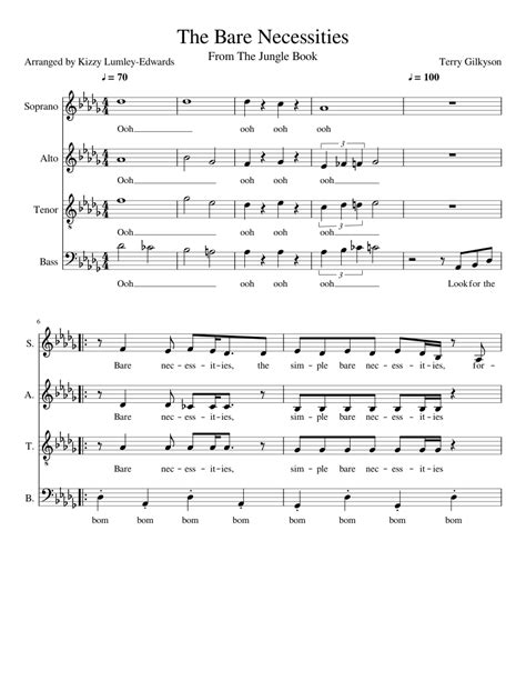 The Bare Necessities Sheet music for Soprano, Alto, Tenor, Bass voice ...