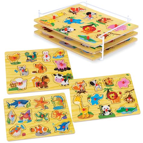 Wooden Puzzles For Toddlers by Etna Products – Colorful Peg Puzzles ...