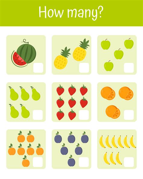 How many counting game with different fruit for kids. Mathematics ...