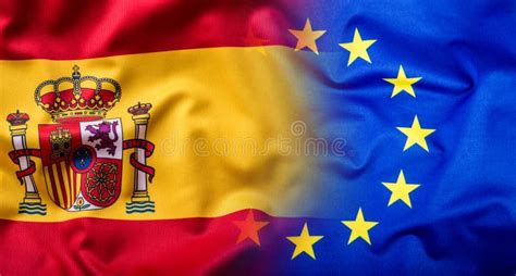 Waving Flag of Spain and European Union.Eu Flag Spain Flag Stock Photo ...