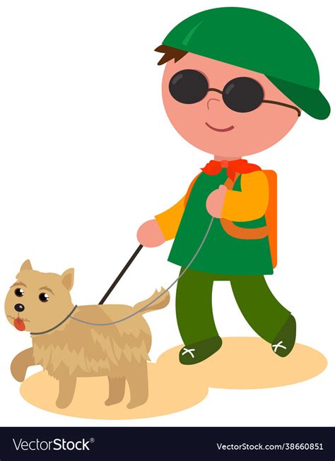 Cartoon blind boy with guide-dog Royalty Free Vector Image