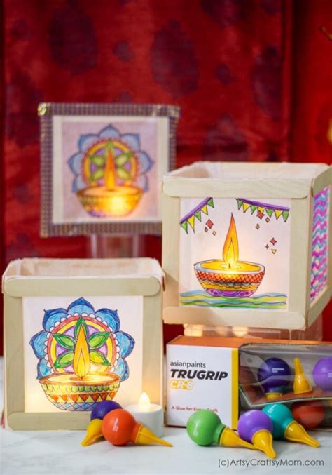 Pretty Diwali Popsicle Stick Lanterns with Asian Paints TRUGRIP CR-8