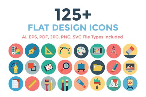 125+ Flat Design Icons - Creative Stall