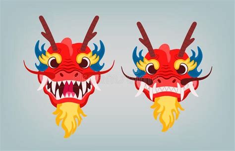 Chinese Dragon Head in Cartoon Style Stock Vector - Illustration of ...