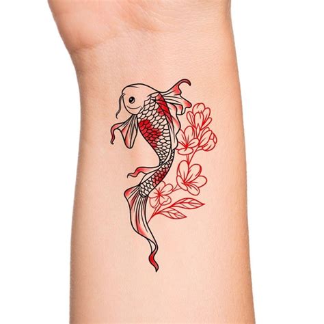 Floral Red Koi Fish Temporary Tattoo / Watercolor Japanese Koi - Etsy