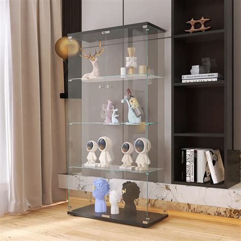 Buy Yoluckea 2 Glass-Door Cabinet, Glass Display Cabinet 4 Shelves with ...