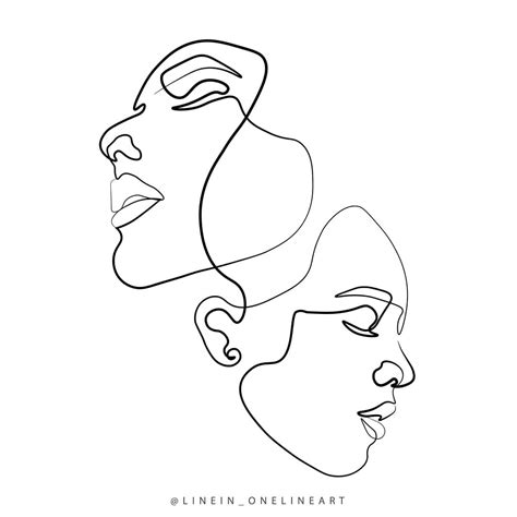 Two Woman Side Faces in Different Direction One Single Line art Design ...