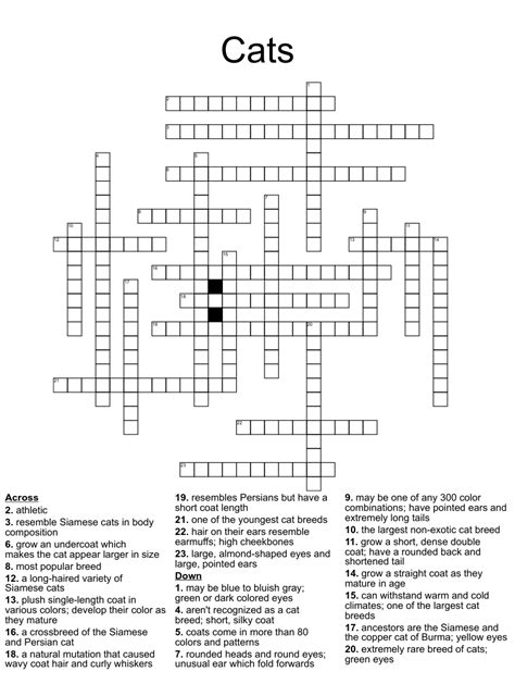 Cats Crosswords, Word Searches, Bingo Cards - WordMint