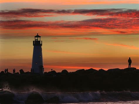 Santa Cruz Lighthouse, rocks, ocean, sunset, sky, lighthouse, HD ...