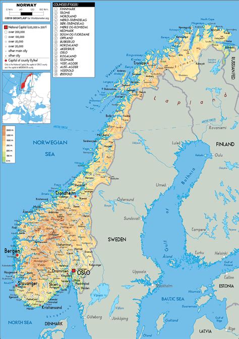 Norway Map (Physical) - Worldometer