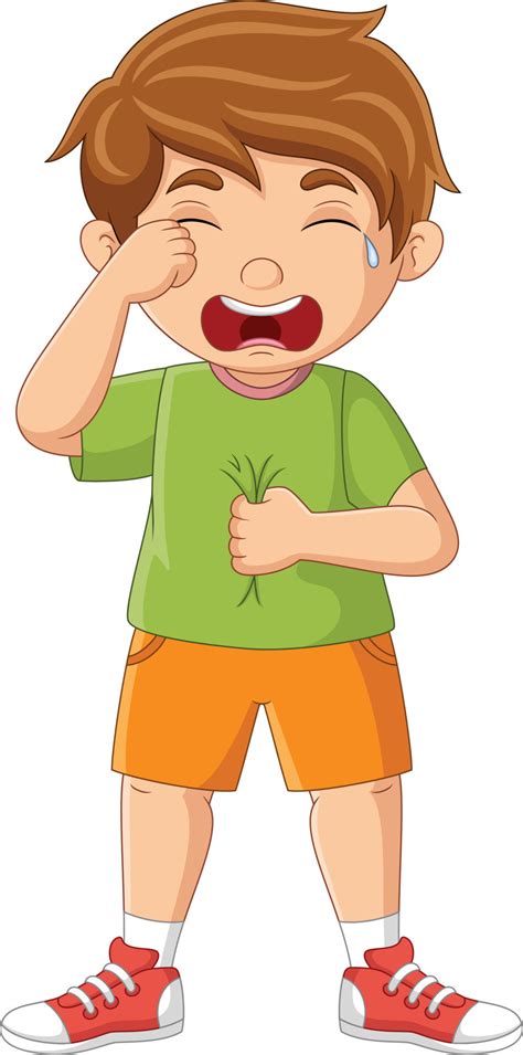 Cartoon little boy standing and crying 15220130 Vector Art at Vecteezy