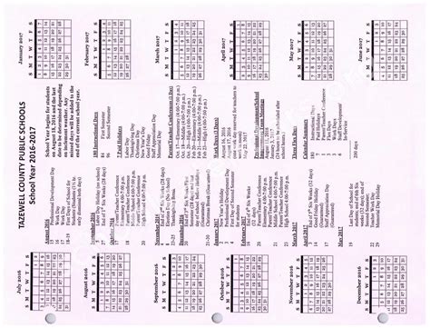 2016 - 2017 School Calendar | Tazewell County Public Schools – Tazewell, VA