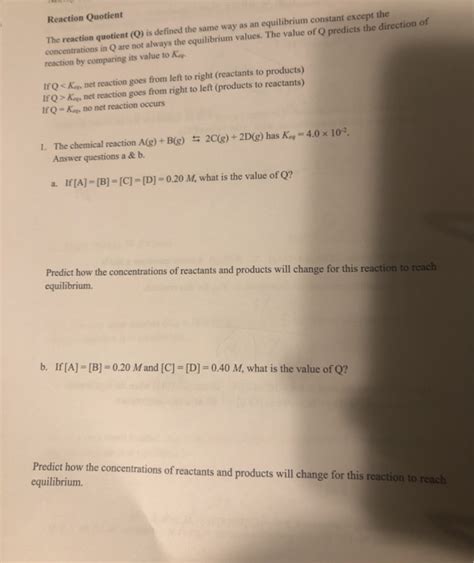 Solved Reaction Quotient The reaction quotient (Q) is | Chegg.com