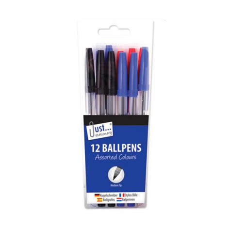 12 x Packet of Office School Ball Point Pens, Black Blue and Red Biros ...