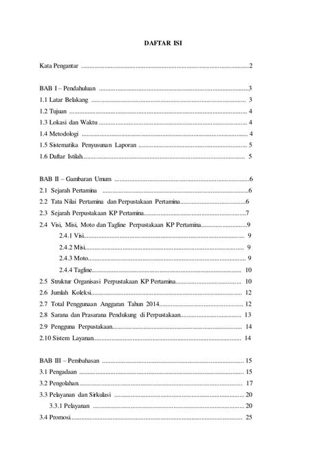 Daftar isi untuk laporan pkl