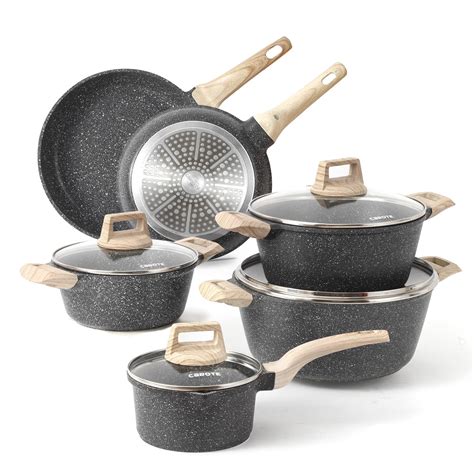 CAROTE Nonstick Granite Cookware Sets, 10 Pcs Pots and Pans Set, Non ...