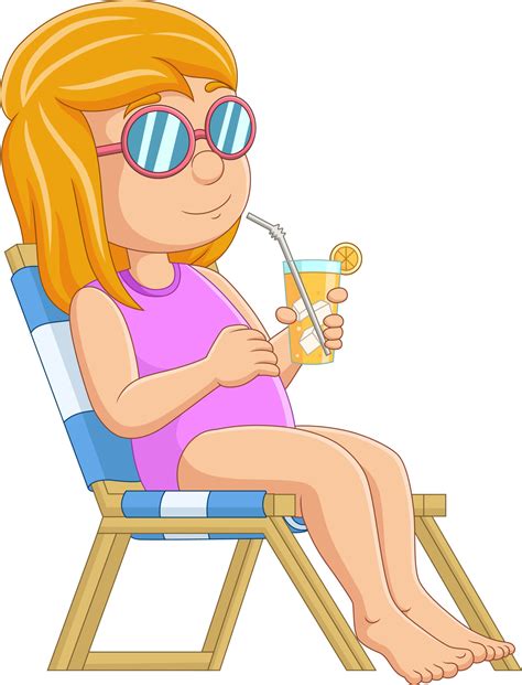 Cartoon little girl relaxing with cocktails on beach chair 15219980 ...