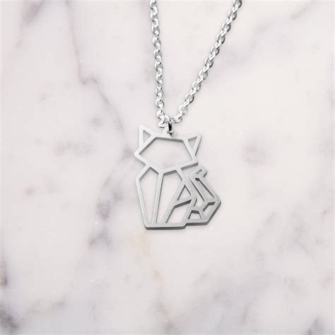 Cat Silver Origami Necklace