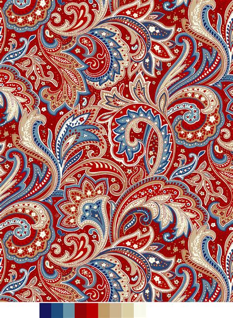 RTC Fabrics 100% Cotton 44" Wide Laurens Floral Paisley Red Print ...